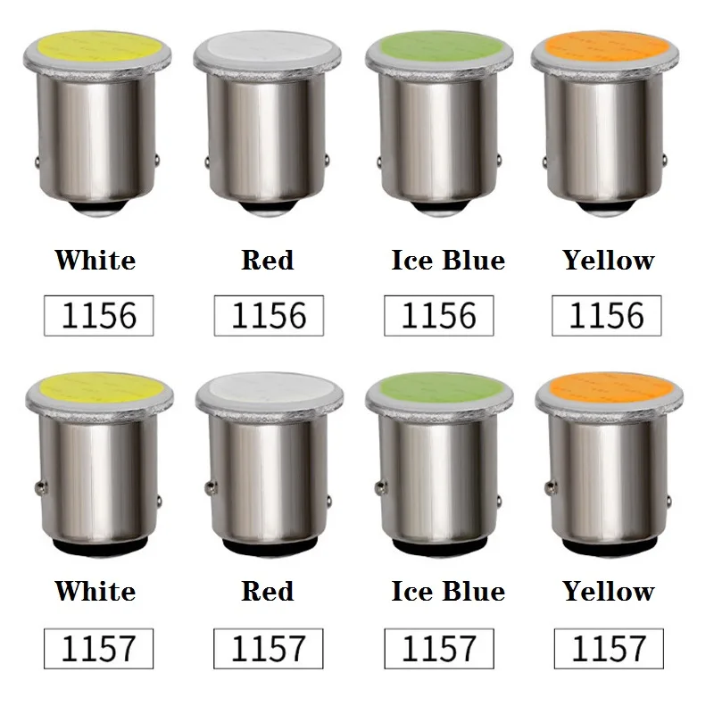 10PCS Car LED Bulb P21W 1156 Ba15s 1157 Bay15d Turn Signal Light COB 12V 7000K White Auto Backup Reverse Parking Brake Lamps