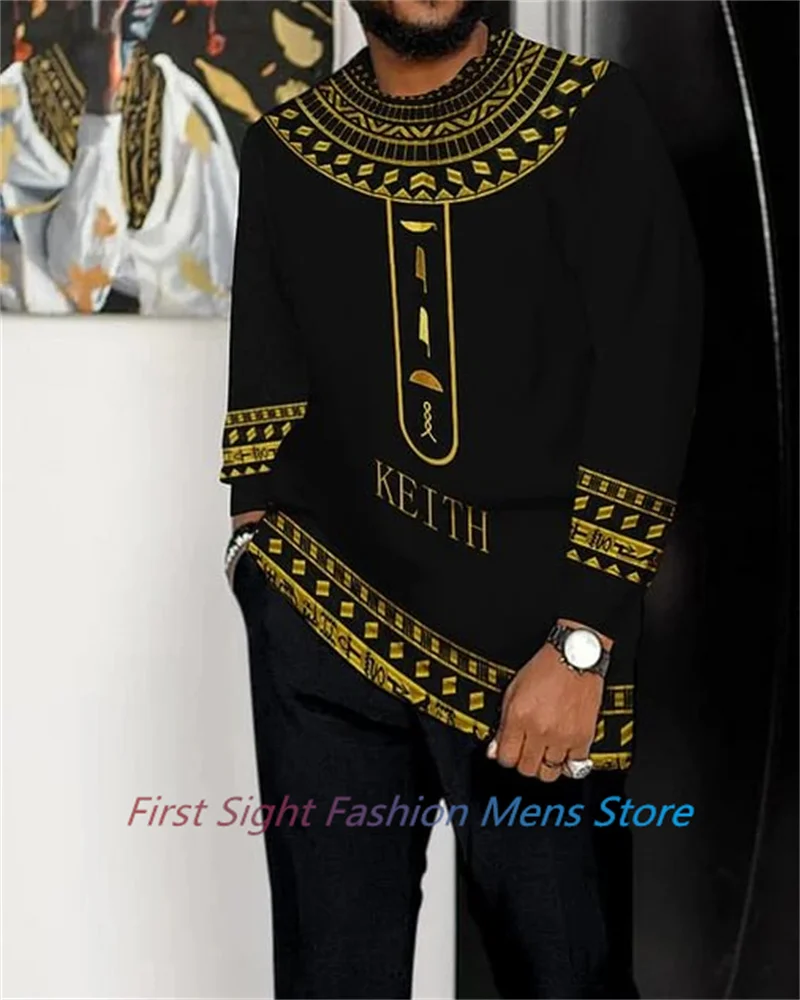 Autumn African Clothing Tracksuit Man Full 3D Printed Striped Long Sleeve Suits Trousers 2-piece Set Designer Outfits for Men