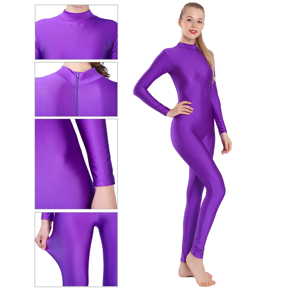 AOYLISEY Women Full Body Unitard Turtleneck Zip Ballet Long new Sleeve Adult Dancewear Spandex Unisex Jumpsuit 2025 Gymnastics Costume