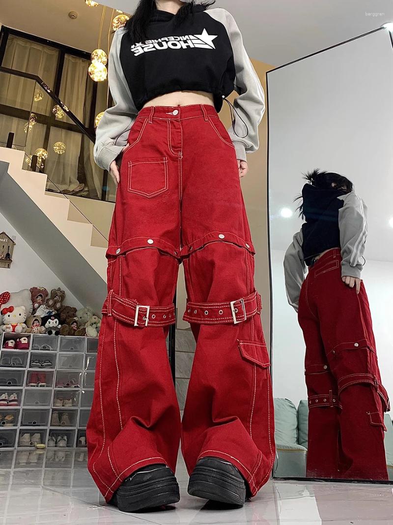 Womens Jeans REDDACHiC White Seam Deconstructed Cargo Pants Y2k Red Low Rise Baggy Wide Leg Jorts Shorts Warmers Women 2-piece Set Z260313