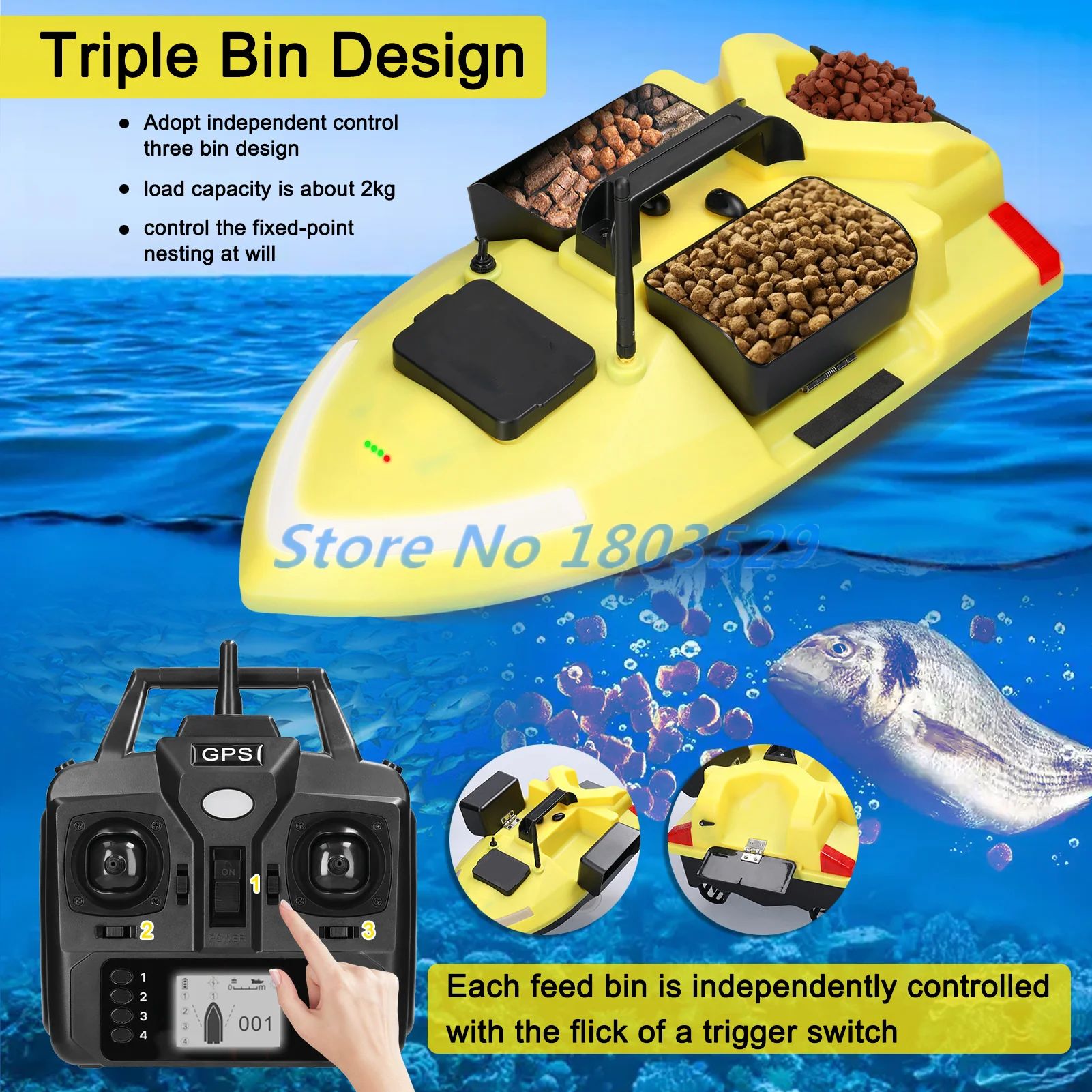 40GPS Fixed Speed Cruise Professional Remote Control Bait Boat 500M GPS Auto Return 3 Hopper Waterproof RC Sonar Fishing Boat