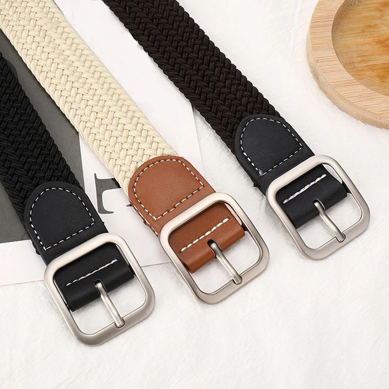 Female Casual Knitted Pin Buckle Women Belt Woven 2025 Canvas Elastic Expandable Braided Stretch new Belts For Women Jeans