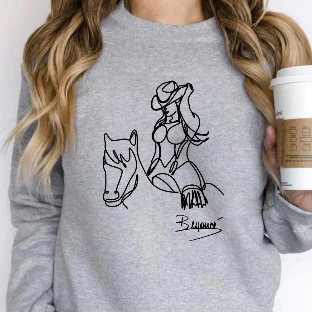 Retro Beyonce Renaissance World Tour Crewneck Sweatshirt Beyonce 2023 Tshirts Aesthetic Gorgeous Line Art Cowgirl Riding Tops