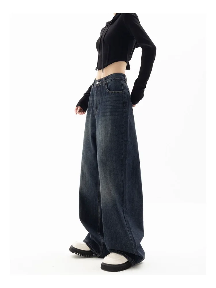 HOUZHOU Vintage Women Wide Leg new Jeans Haruku Baggy 2025 Denim Trousers Oversized Grunge Streetwear Y2k Autumn Pants Korean Fashion