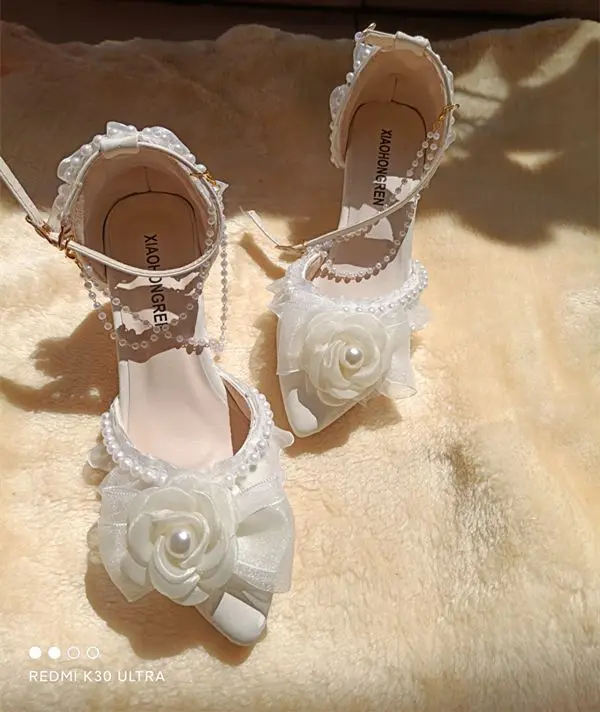 Lolita elegant party dresses for women 2024 wedding bridal shoe pointed toe heels Pretty shoes designer ladies heel beige high-e