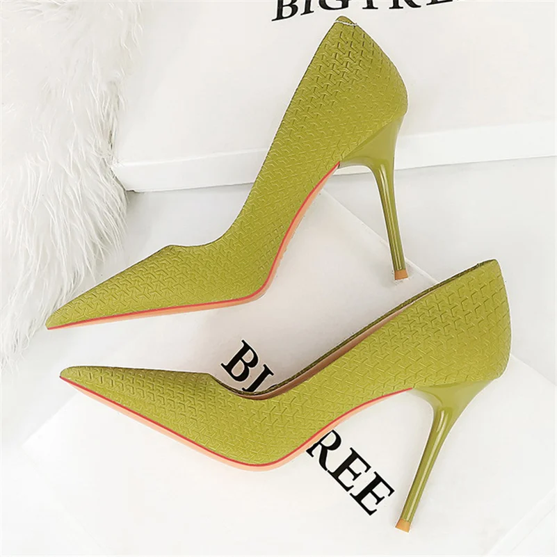 Women Fetish 10cm High Heels Green Pumps Wedding Bridal Stiletto Wedding Sexy Weave Flower Heels Lady Scarpins Event Party Shoes