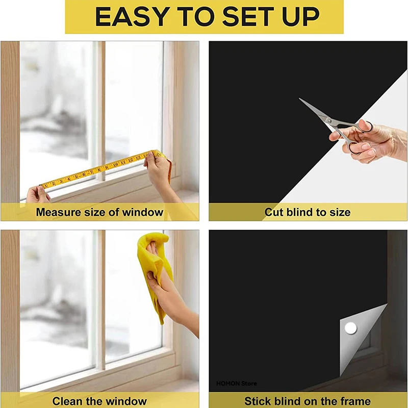 100% Removable Light Blocking Darkest Window Cloth DIY Total Blackout Glass Privacy Darkening Window Tint Black Window Sticker