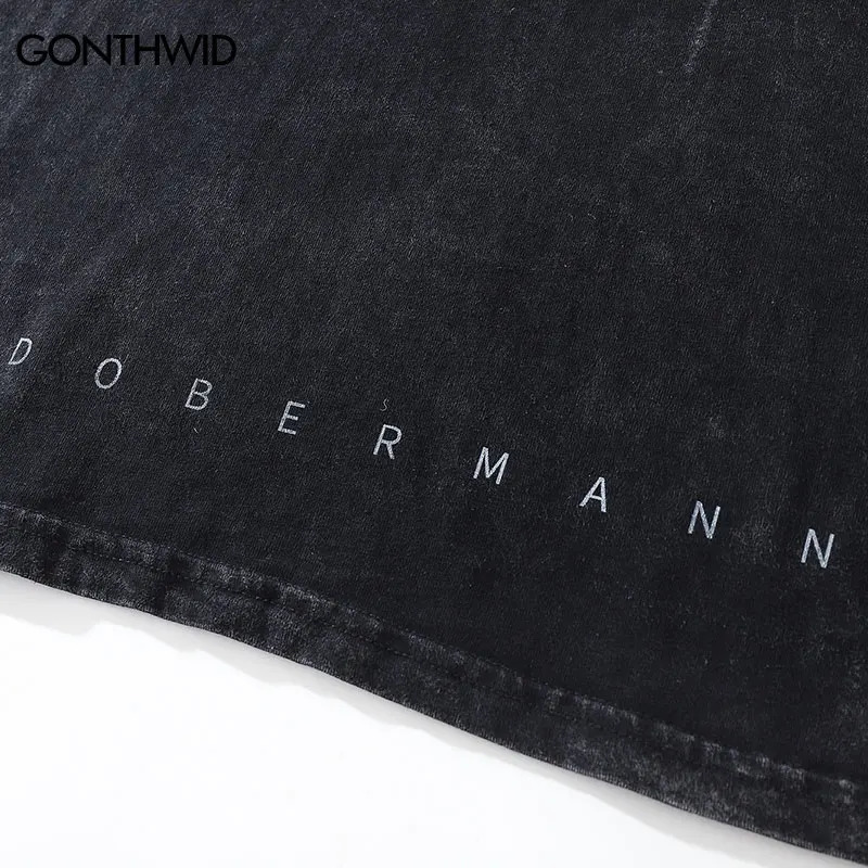2023 Men Streetwear Hip Hop Oversized T Shirt Funny Doberman Dog Graphic TShirt Vintage Washed Black Tshirt Harajuku Tee Cotton 240315