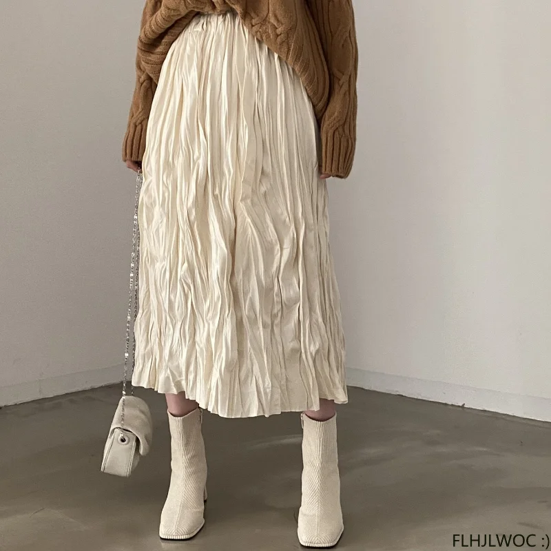 new 2023 Spring Hot Sales Women 2025 All-Match Cute Japan Chic Korea FLHJLWOC Elastic High Waist Black Long Maxi Skirts