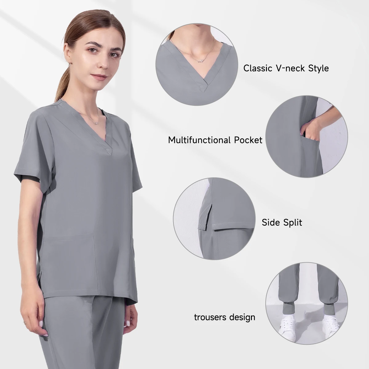 Unisex Medical Nurse Uniform Short Sleeve V-neck Solid Medical Scrubs new Doctor Elastic Operating 2025 Room Tops and Pants Workwear