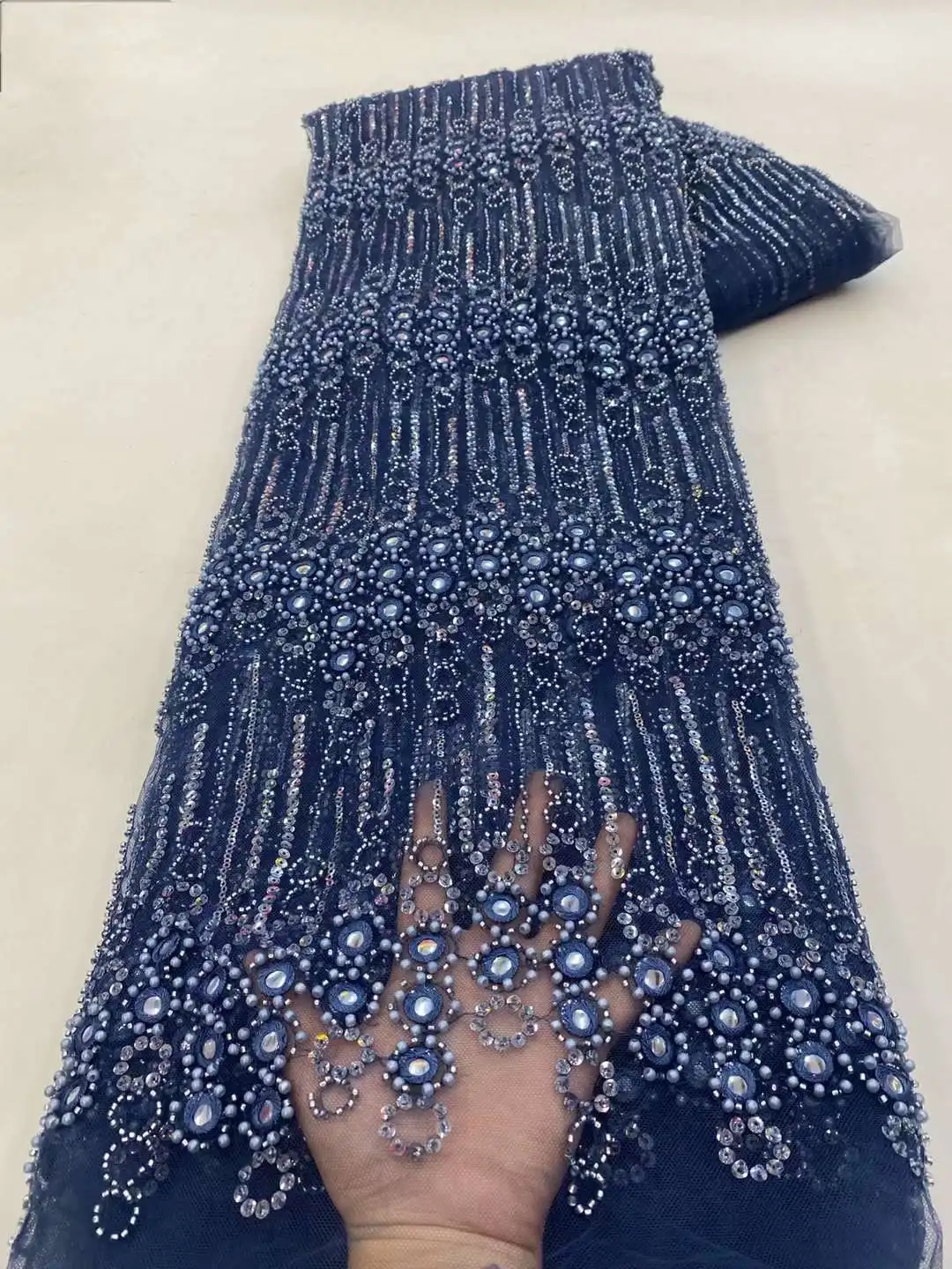 Luxurious African Sequins Lace Fabric High Quality 2023 Heavy Beads Embroidery French Tulle Lace Nigerian Wedding Dress