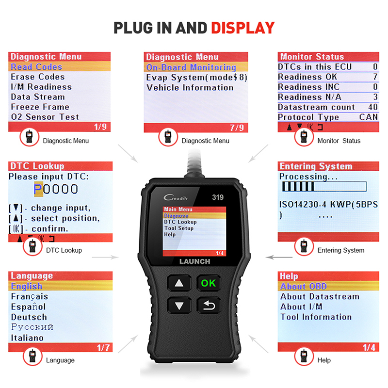 Launch X431 Creader 319 CR319 Auto Code Reader OBD2 Scanner Full OBDII EOBD Automotive Tools Obd2 Diagnostic Tool Professional