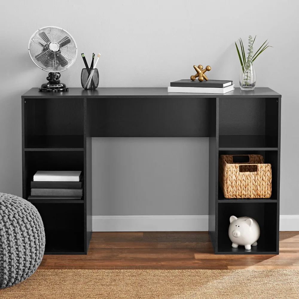 Mainstays 6-Cube Storage Computer Desk True Black Oak office furniture laptop table computer desk