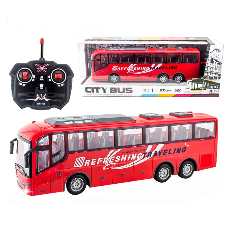 1/30 Rc Car Electric Remote Control Bus with Light Tour Bus Model 2.4G Remote Controlled Machine Toys for Boy Kids Children