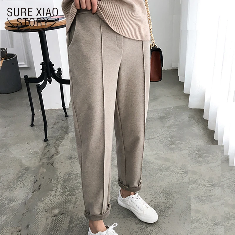 Thicken Women Pencil Pants 2023 Spring Winter Trousers OL Style Wool Female Work Suit Pant Loose Female Trousers Capris 6648