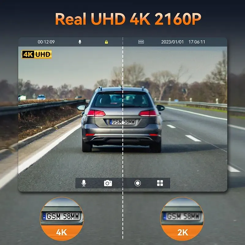 TOGUARD Dual Lens 4K UHD Car DVR Touch Screen Smart Gesture Sensor DashCam Front And Rear Camera GPS Wi-Fi Car Recorder Car DVR