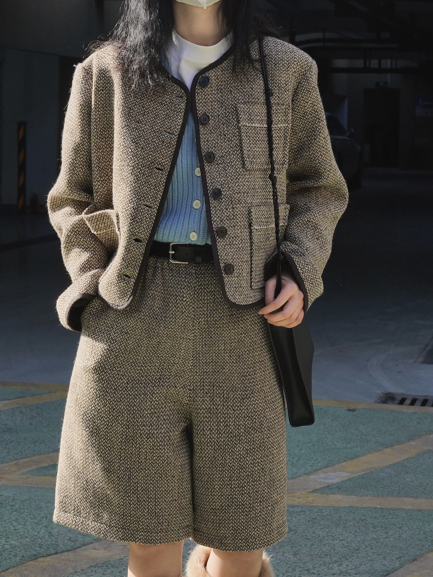 2023 Spring Women's Casual Retro modern Single Breasted Pocket new Jacket + High Waist 2025 Wide Leg Short Pants Set