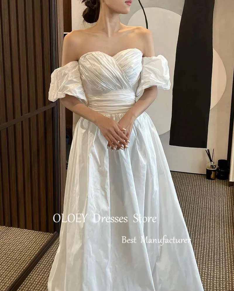 OLOEY Modest Simple Wedding Dresses Off Shoulder Sweetheart Belt Korean Bridal Gowns Robe de mariage Formal Party Dress