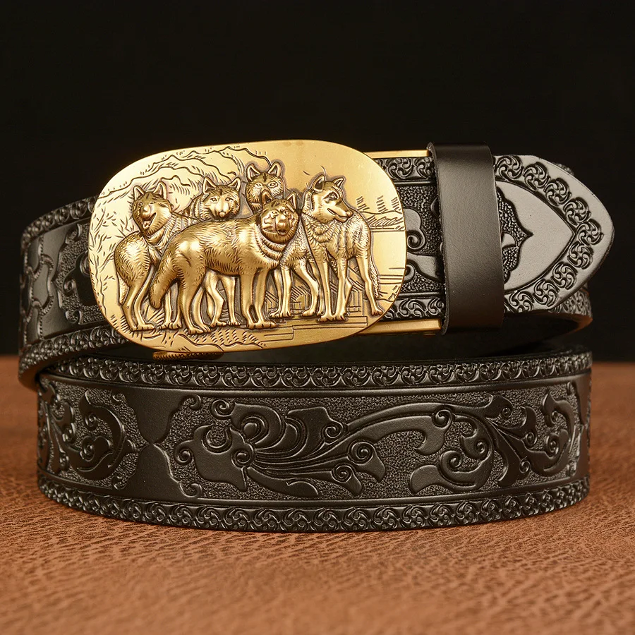 SupSindy New Men Genuine Leather Belt Gold Woes Metal new Automatic Buckle Cowhide Belts for Men 2025 Jeans Waistband Male Strap