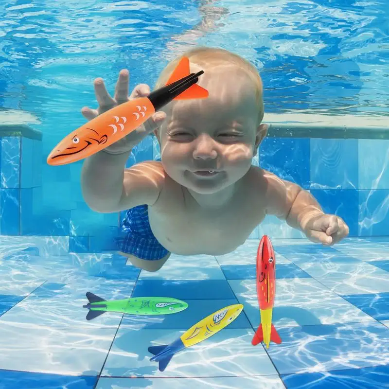 Dive Toys For Pool For Kids Underwater Swimming Toys Colorful Shark Fishbone Jellyfish Torpedo Underwater Games Throw Toy Diving