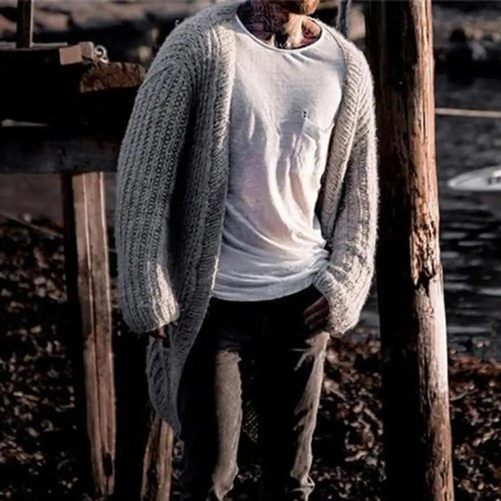 DropshippingAutumn Winter new Men's Cardigan Sweater 2025 Long Sleeve V Neck Loose Streetwear Knitted Mid Length Coat Men Clothing