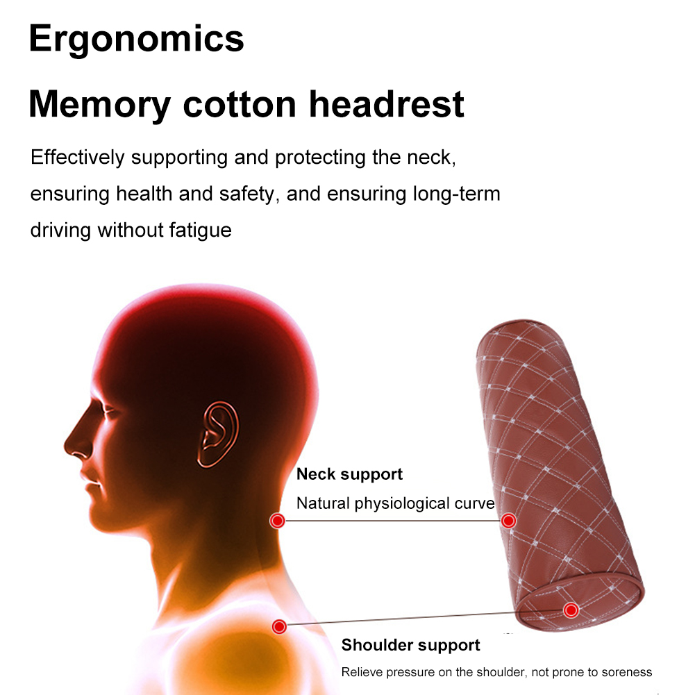 Car Seat Neck Pillow Headrest Leather Memory Foam Breathable Cervical Cylindrical Pillow Office Chair Headrest Protector 59bbd 5 4da25