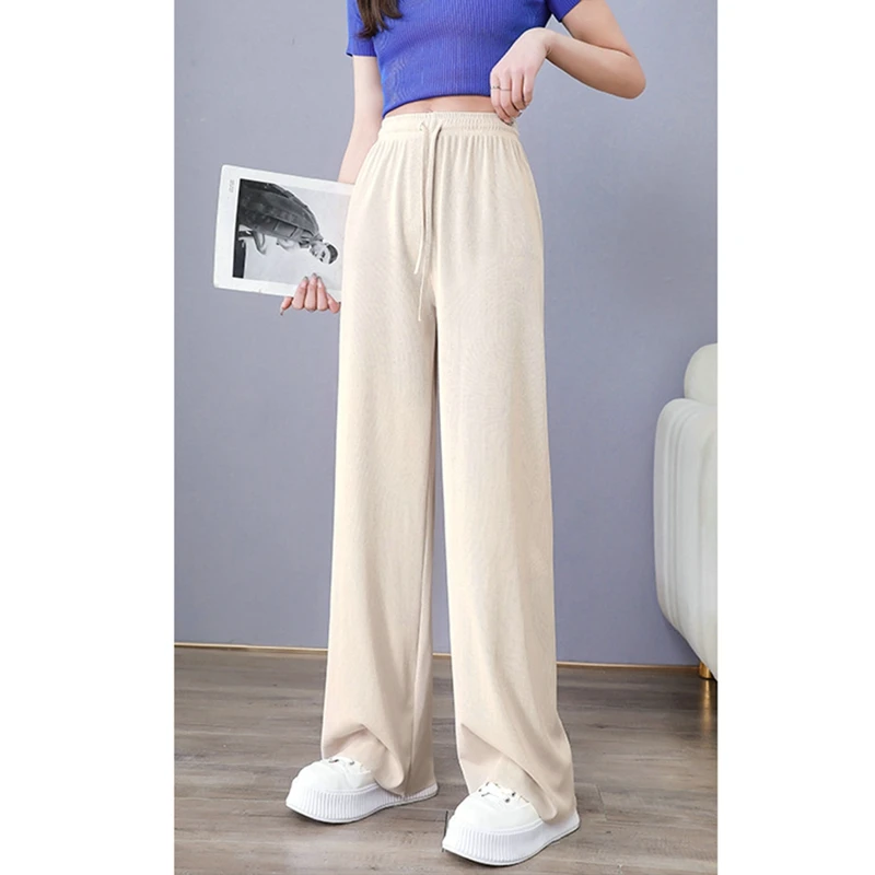 Jodimitty Spring Summer Ladies Ice 2025 Silk Wide Leg Trousers Girl Solid Color High Waist new Loose Comfy Straight Casual Pants 2023 New
