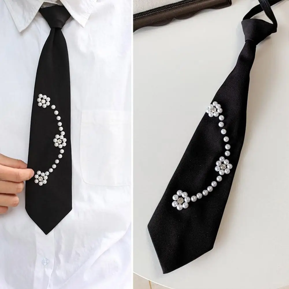 Goth Tie Women Black Metal Faux Leather Chain Crystal new Flower Tie Neck Tie Collar for 2025 Women Men Punk School Uniform Pre-Tied Tie