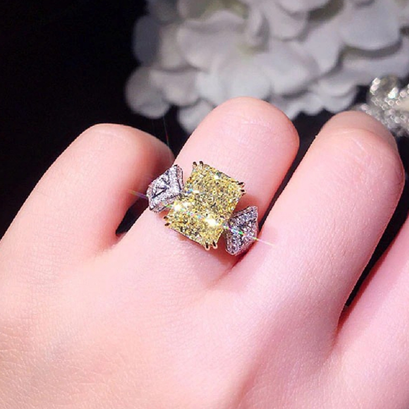 Novel Design Yellow Cubic Zirconia Square Stone Women's Ring Wedding Ceremongy Party Finger Accessories Statement Jewelry