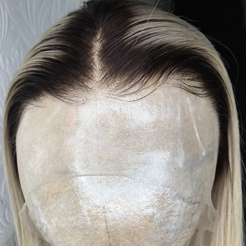Platinum Ash Blonde Lace front Human Hair Wigs PrePlucked ombre 13x6 360 Lace Frontal wig Dark roots brazilian Hair straight