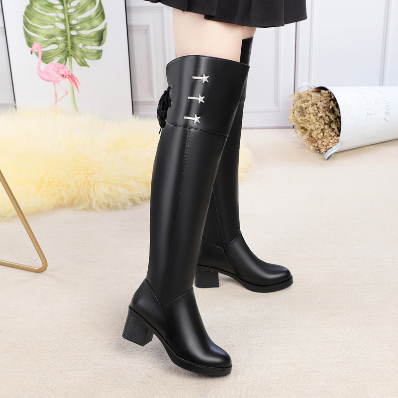 AIYUQI Women's Knee High Boots Winter 2024 New High Boots Women Round Toe Thick Genuine Leather Over-the-knee Boots Women