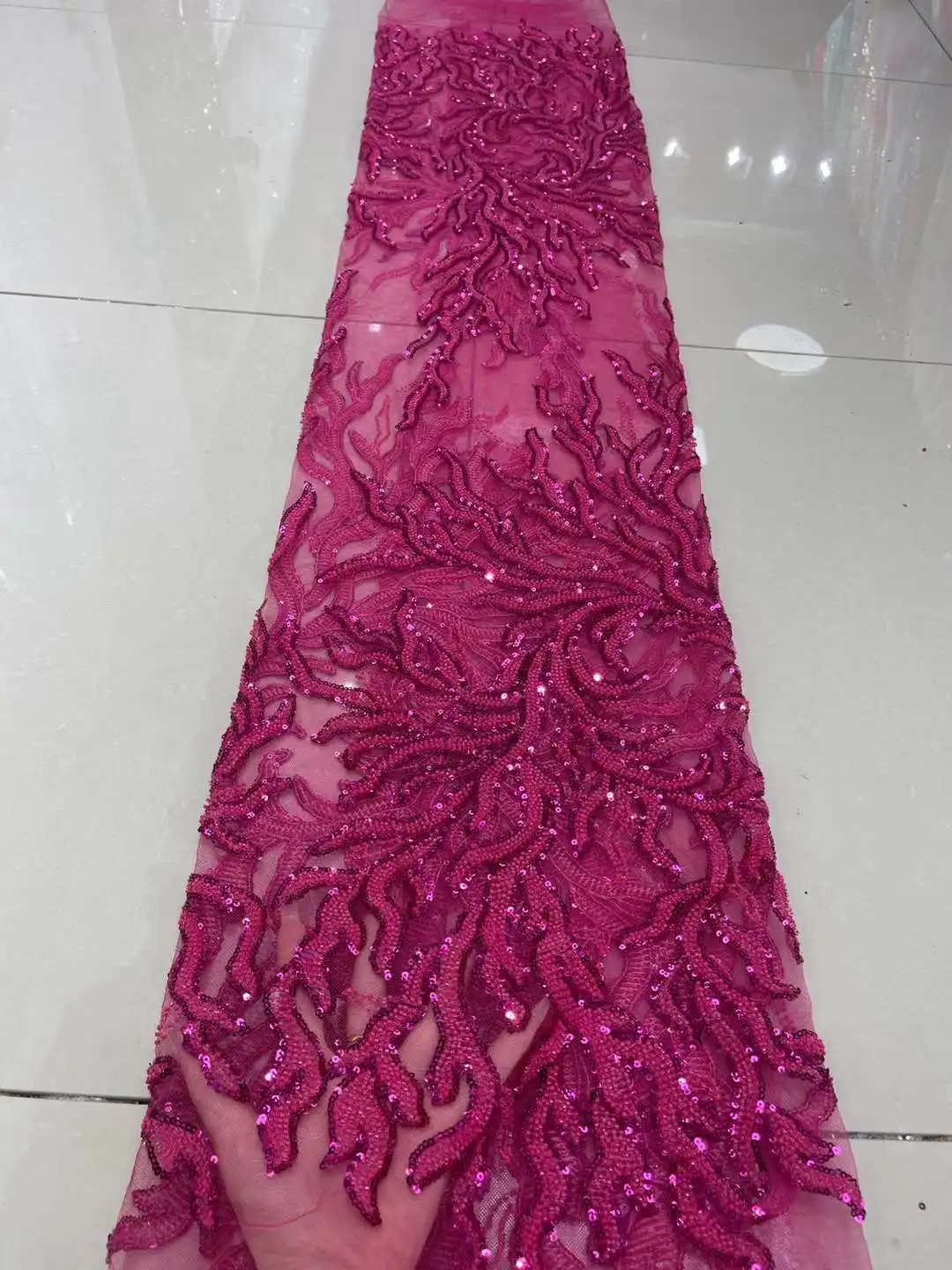 Latest African Sequins Beads Lace Fabric 2023 High Quality Lace Material French Nigerian Lace Fabrics For Women Party
