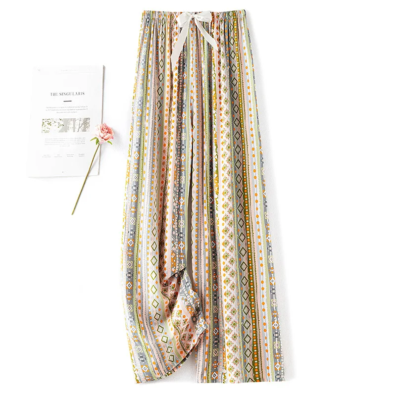 New Korean Pants Women 2025 Summer Ankle-Length Pants Trousers new Home Clothes Loose Wide Leg Pants Girls Casual Flower Print Sweatpants