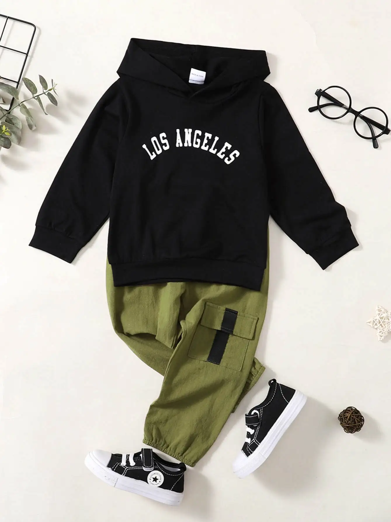 1-6 Years Old Kid new Boy Sport Style Clothing Child Boy Holiday Outfits Set 2025 Black Long Sleeved Hoodie+Green Pants 2pcs Set
