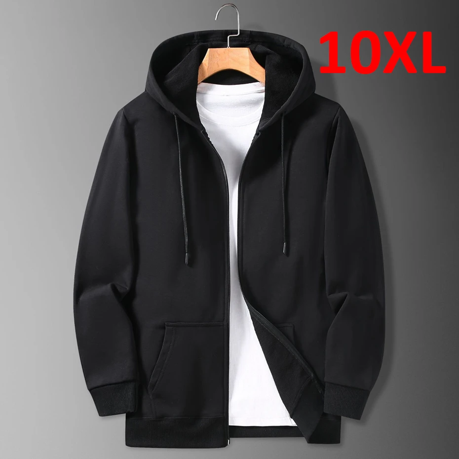 Zip Up Hoodies Men new Big Size Hoodie 10XL Spring Autumn Black Hoodies Jackets Male Plus Size Zip Sweatshirt Plus 2025 Size 10XL