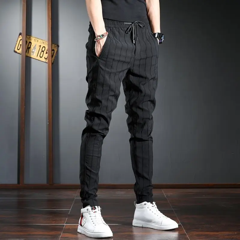 Trendy Men's Softener Elastic Waist Striped Denim Jeans Spring Autumn Casual Slim Fit Tapered Floral Embroidery British Pants