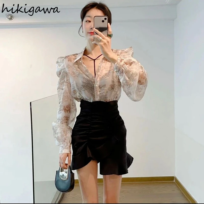 2023 new Blusas Mujer De Moda Long Sleeve Vintage Blouse 2025 Women Summer Korean Floral Shirts Puff Sleeve See Throught Blouses Tops