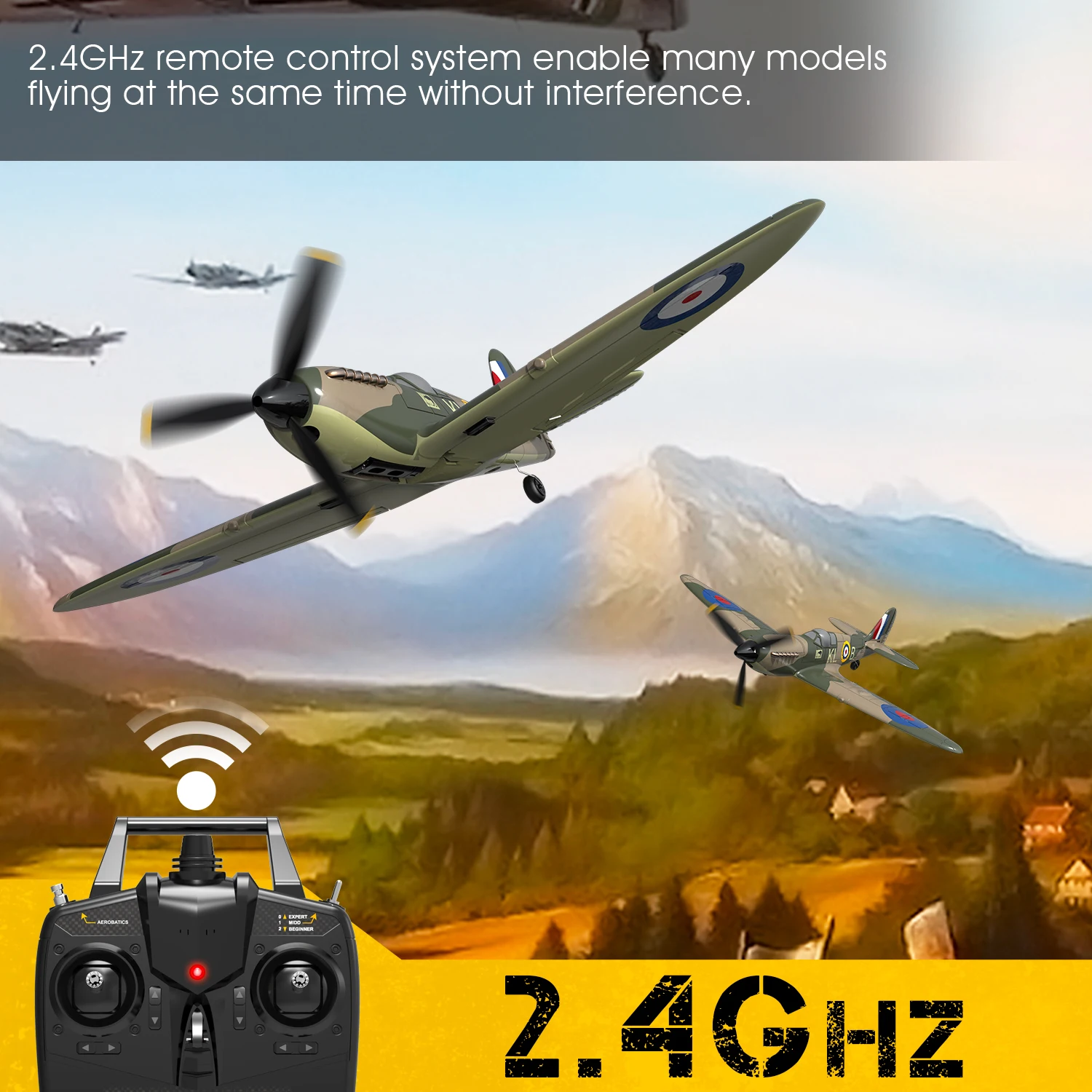 Spitfire RC Plane 2.4G 4CH EPP 400mm Fixed Wingspan Remote Control Fighter One-key Aerobatic RTF 761-12 RC Aircraft