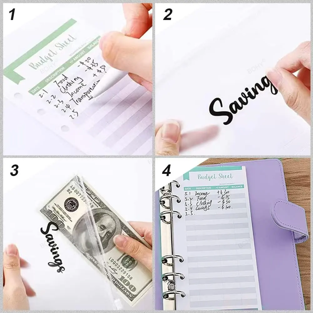2023 A6 Binder Budget PU Leather Planner Pockets Expense Budget Sheets Notebook Cash Envelope Organizer System new 2025 Clear Zipper