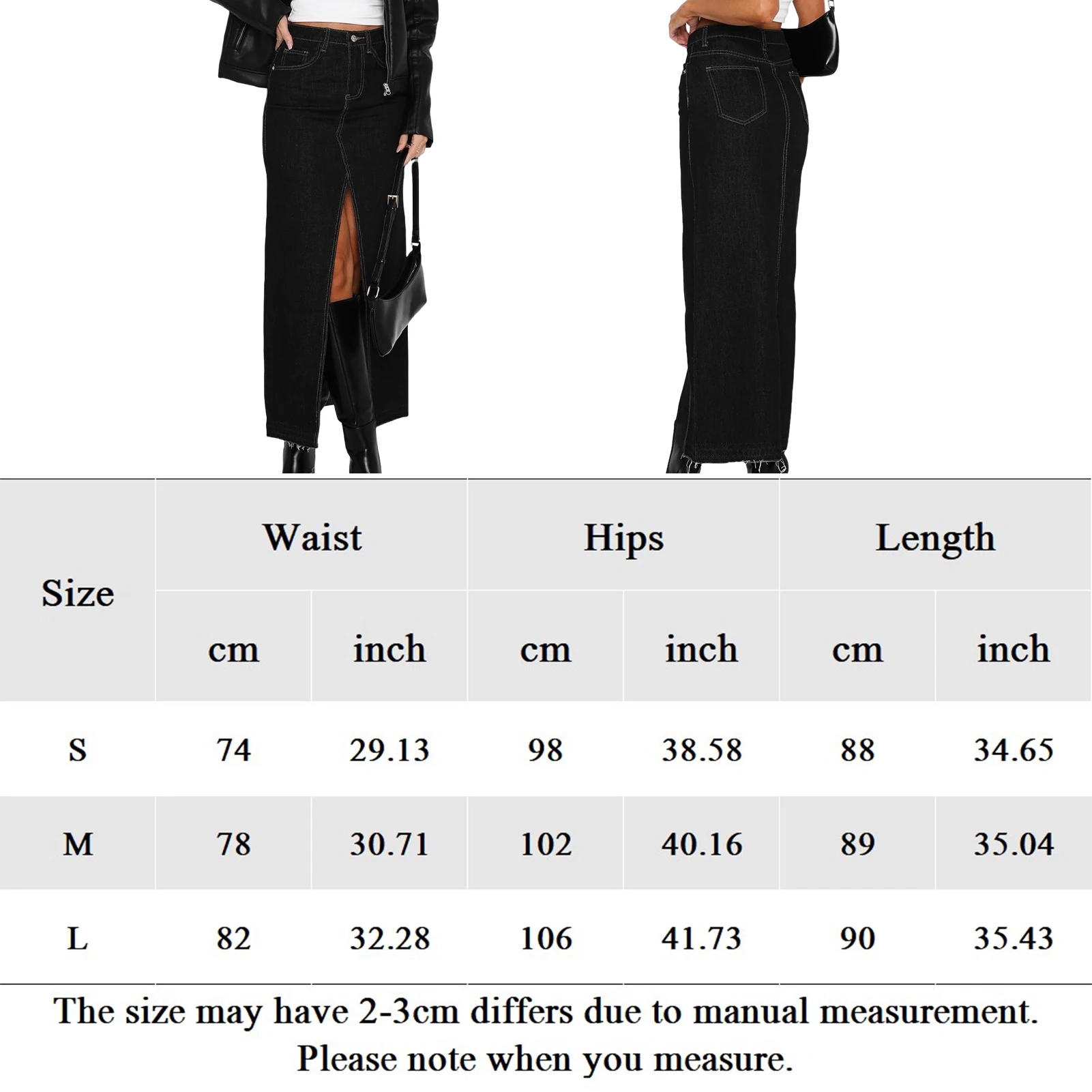 Front Slit Long Denim Skirts for Women Casual High Waist Jean Faldas with Pocket Y2K Solid Slim Fit Saias Commuting Daily Outfit