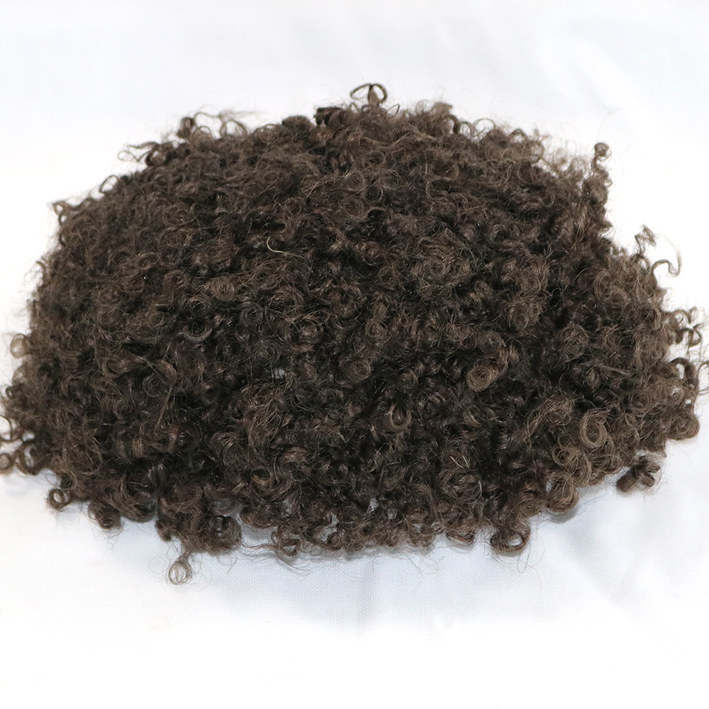 8mm Afro Toupee Man Weave Unit Black Mens Kinky Curly 100% Human Hair African American Toupees for Men Mono Lace with PU Around