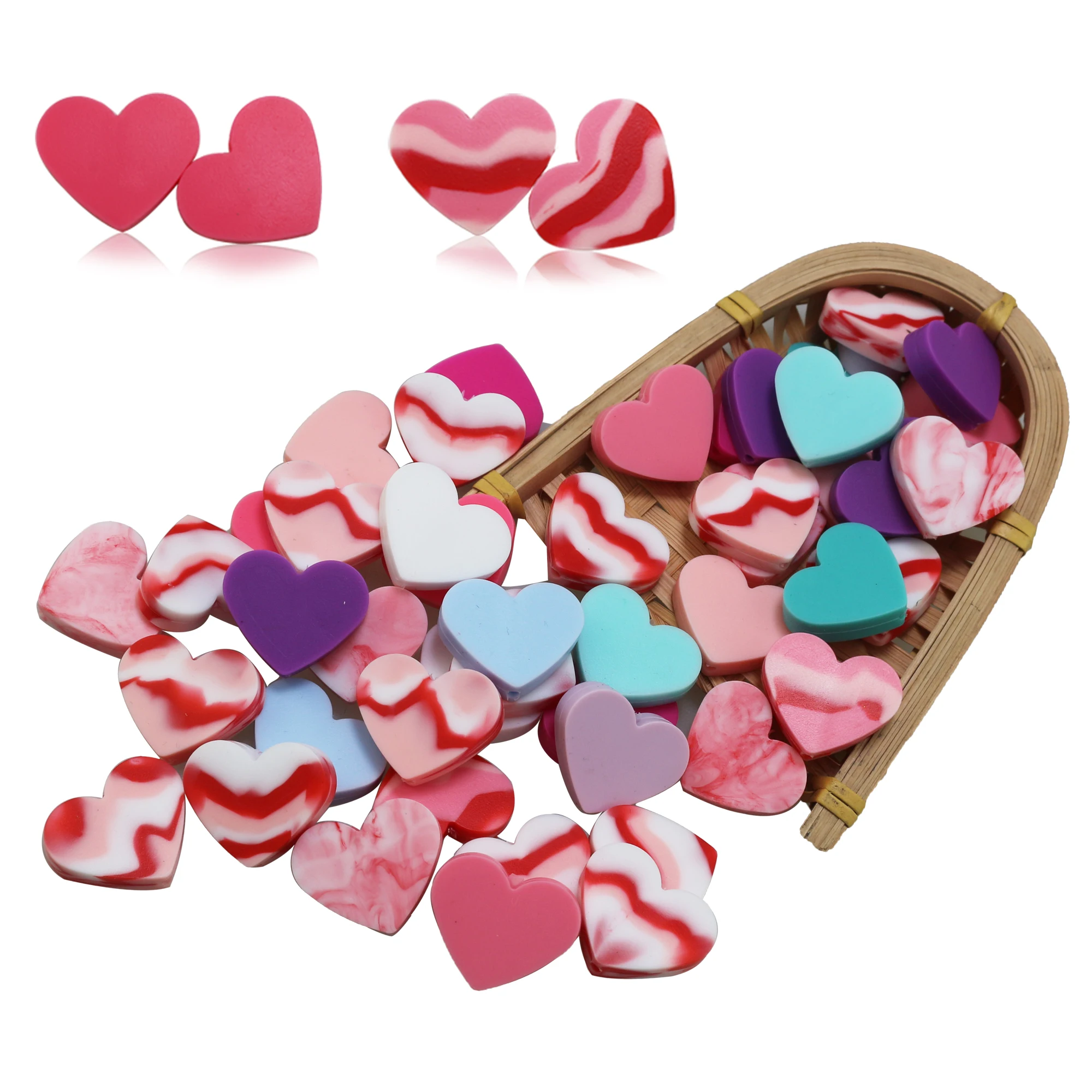 10/20Pcs New Valentine Beads Silicone Heart Rainbow Colorful Lover 2025 Couple Design new Daisy Print For Pacifier Pen Beaded Necklace