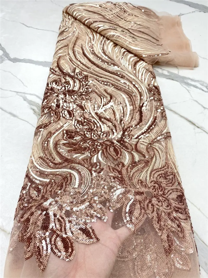 African Sequins Net Lace Fabric 2023 Gold High Quality Lace Elegant Nigerian Wedding Fabrics Sewing French Tulle Lace