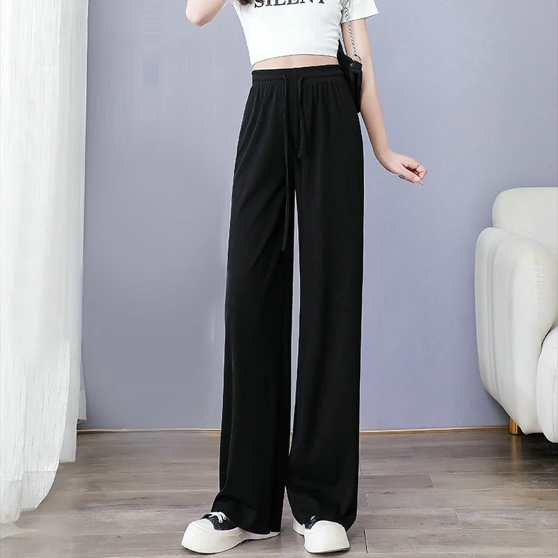 Jodimitty Spring Summer Ladies Ice 2025 Silk Wide Leg Trousers Girl Solid Color High Waist new Loose Comfy Straight Casual Pants 2023 New