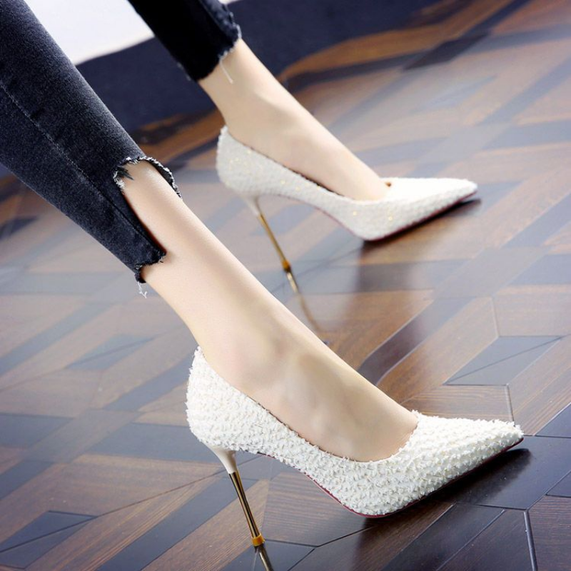 High New Heels Elegant Ladies Stilettos Womens Pumps Pointed Black Etiquette Professional New Wedding Shoes 776a