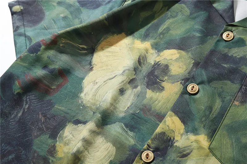 Flower Oil Painting Mens Shirt 2023 Summer Light Weight Material Shirts Man Male Top