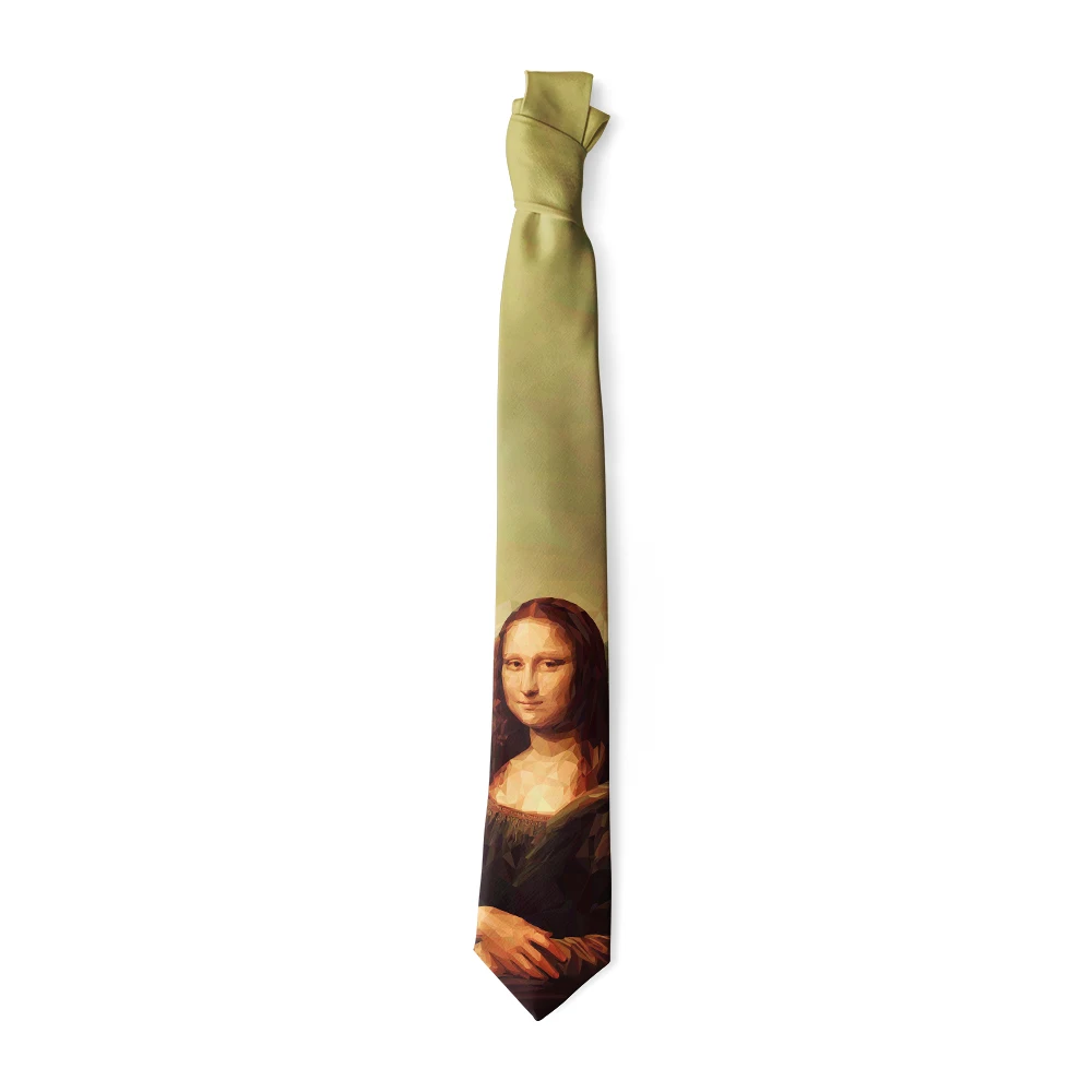 Retro Art Oil Painting Neckties Leonardo da Vinci Mona Lisa Printed Polyester Tie Adult 8cm Wide Tie Party Wedding Accessories