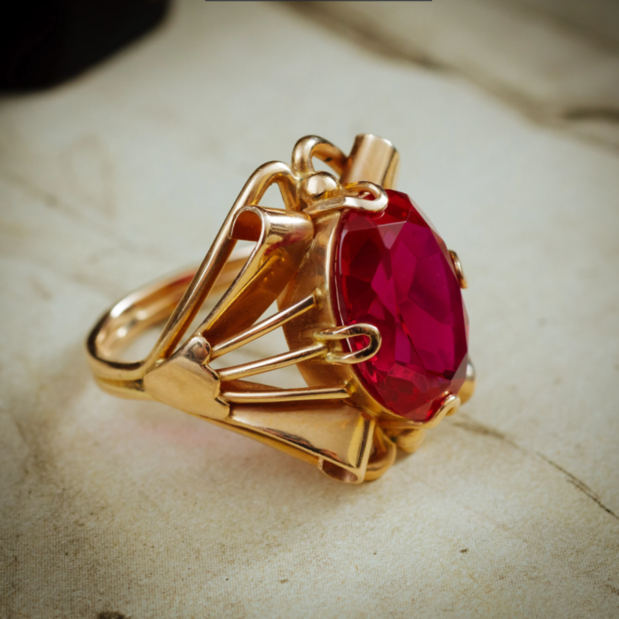 Vintage Jewelry Handmade Red Stone Ring Wedding Gifts Rings for Women Fidget Gold Color Ring Valentines Day Gift Anillos Mujer