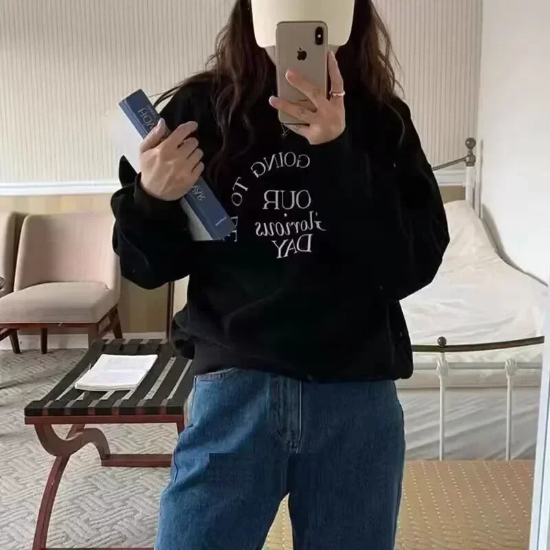 Korean Chic Hoodies Women Casual Oversized Tops Oneck Long Sleeve Streetwear Letter Printing Y2k Sweatshirts Ropa Mujer 240318