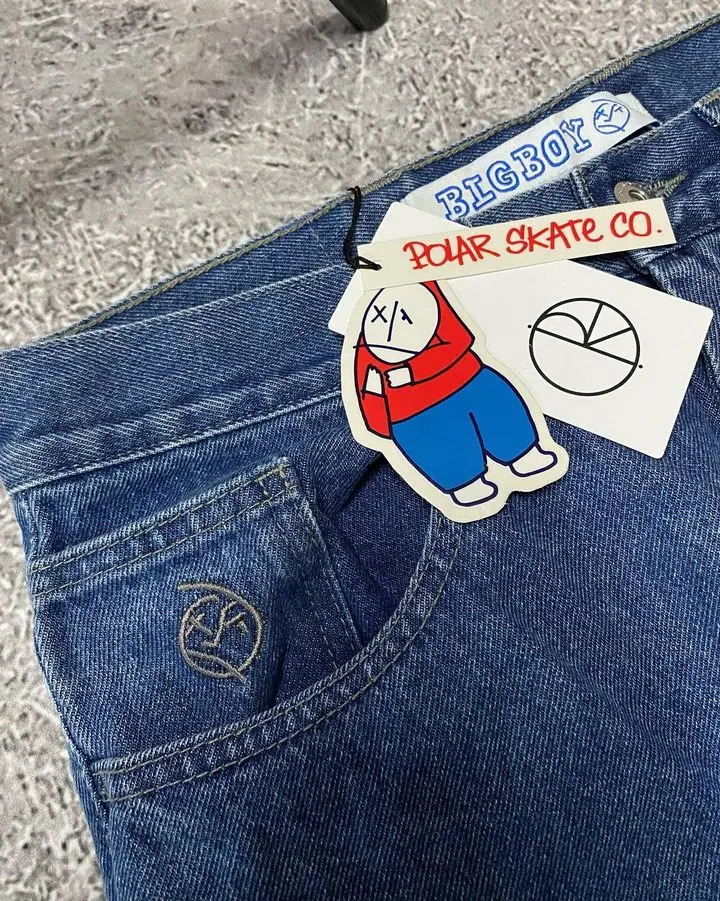 Streetwear Big Boy Jeans Y2K Pants Harajuku Hip Hop Cartoon Embroidery Retro Blue Baggy Jeans Men Women High Waist Wide Trouser 240318